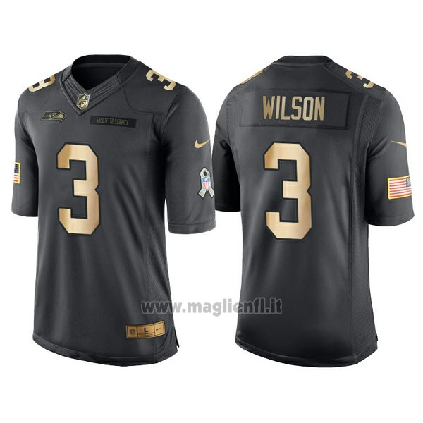 Maglia NFL Gold Anthracite Seattle Seahawks Wilson Salute To Service 2016 Nero